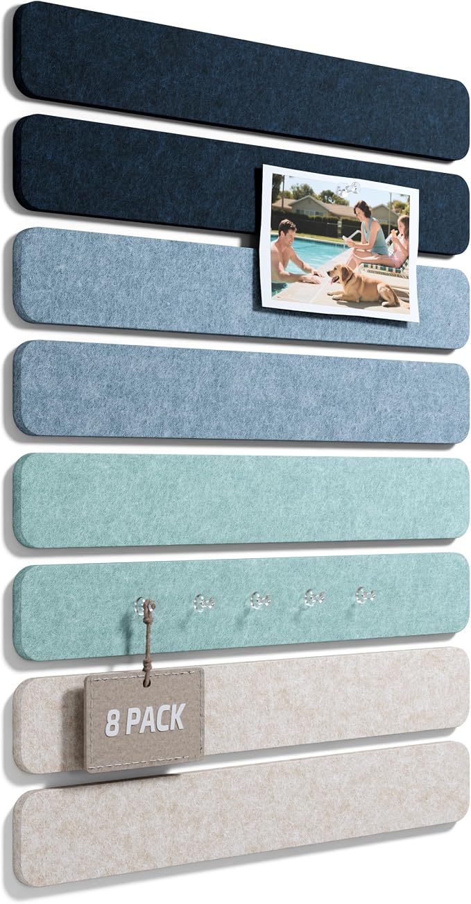 Fluxynara 13" x 2" Felt Wall Panels, Ocean Gradient | 8-Pack Includes 50 Push Pins and Adhesive Tabs for Photos, Notes and Decor in Bedroom Doors, Home Office or Studios