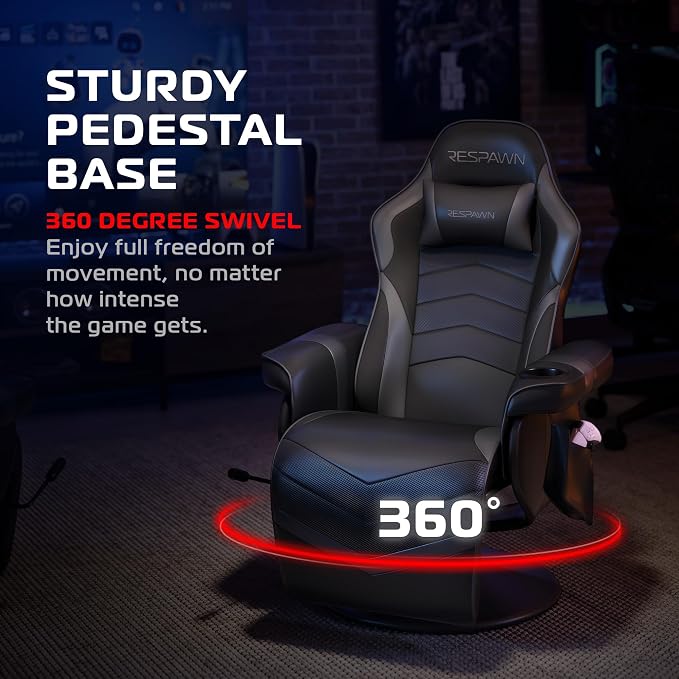 Respawn 900 Gaming Recliner Chair with Footrest, Cup Holder and Swivel | Ergonomic gaming recliner with footrest, cup holder, lumbar support, 135° recline & 360° swivel for console gaming