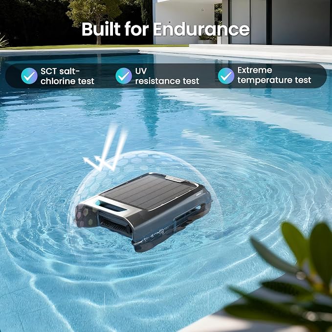 AIPER EcoSurfer S2 Solar Powered Pool Surface Skimmer Robot with APP Support, 24/7 Continuous Cleaning, Dual Charging Modes, Smart Obstacle Avoidance, 150-um Filtration, OTA Upgrade, Gray | Dual Charging Modes, Smart Obstacle Avoidance, 150-um Filtrati...