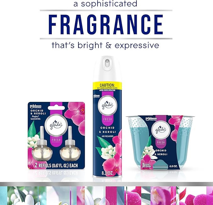 Glade PlugIns Refills Air Freshener, Orchid & Neroli, Scented and Essential Oils for Home and Bathroom, 0.67 Fl Oz, 10 Count