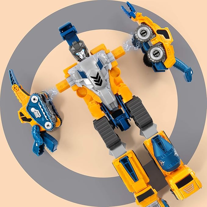 MIEBELY Toddler Robot Construction Vehicles Set – 5Pcs Transforming Robots for Kids - Magnetic Toys with Sturdy Connectors – Easy DIY Assembly Function – 5-in-1 Educational STEM Toys