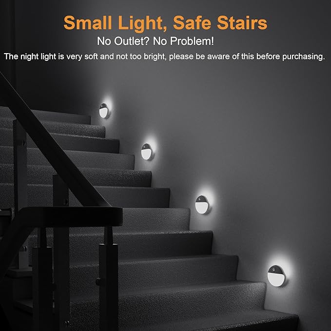 6 Pack Battery Night Light, Toilet Lights, 2.6" Small Motion Senor Light, Stick on Lights, 3 Light Modes, Dimmable LED Nightlight for Closet, Stairs, Garage, Cabinet, Toliet, Daylight White