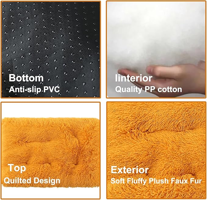 Dog Crate Mat, Dog Bed for Large Dogs, Comfy Fluffy Kennel Pad Anti-Slip for Dog beds & Furniture, Quilted Dog Bed for Pets for Medium/Small Dogs Cats (Color : Yellow, Size : 25x18)