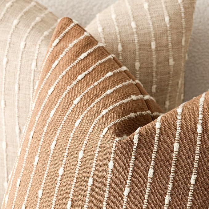 Foindtower Pack of 2 Decorative Jacquard Boucle Lumbar Throw Pillow Covers Accent Textured Striped Pillowcases Cozy Boho Cushion for Couch Sofa Bedroom Living Room Home Decor 12x20 Inch Rust Tobacco