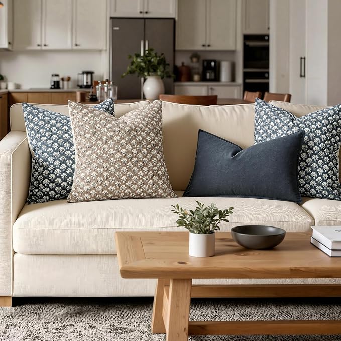 MIULEE Floral Print Decorative Pillow Covers 18x18, Dusty Blue | Vintage Boho Farmhouse Modern Home Decor, Set of 2, Block Print Cushion Covers for Couch Sofa Bed Living Room
