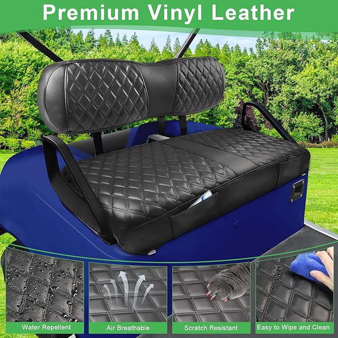 Club Car DS 2000.5-Up Seat Covers, Golf Cart Seat Covers for Club Car DS OEM Ordinary Seat, Front Seat Cover with Concave and Convex Design, Thick Vinyl Leather Comfortable