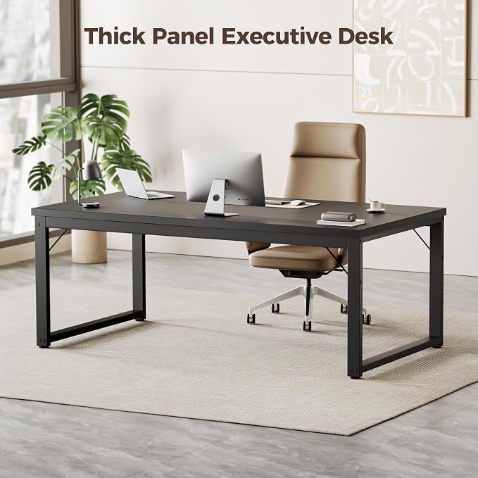 Mericonia 48 Inch Computer Desk, 1" Thick Small Office Table, Black | Modern Simple Style, Heavy Duty Industrial Frame, Small Study & Writing Table for Home Bedroom Work
