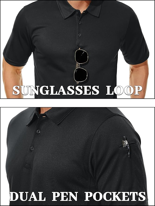 TACVASEN Mens Polo Shirt Short Sleeve Tactical Performance Collared Work Golf Shirts Dry Fit Pique Polos for Summer