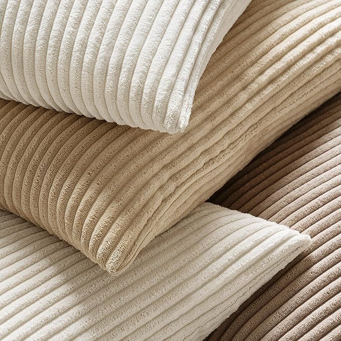 MIULEE Decorative Corduroy Throw Pillow Covers Set of 2 14x14 Cream White | Soft Striped Textured Cushion Cases, Boho Square Pillowcases Neutral Home Decor, for Couch Chair Sofa Bed Living Room