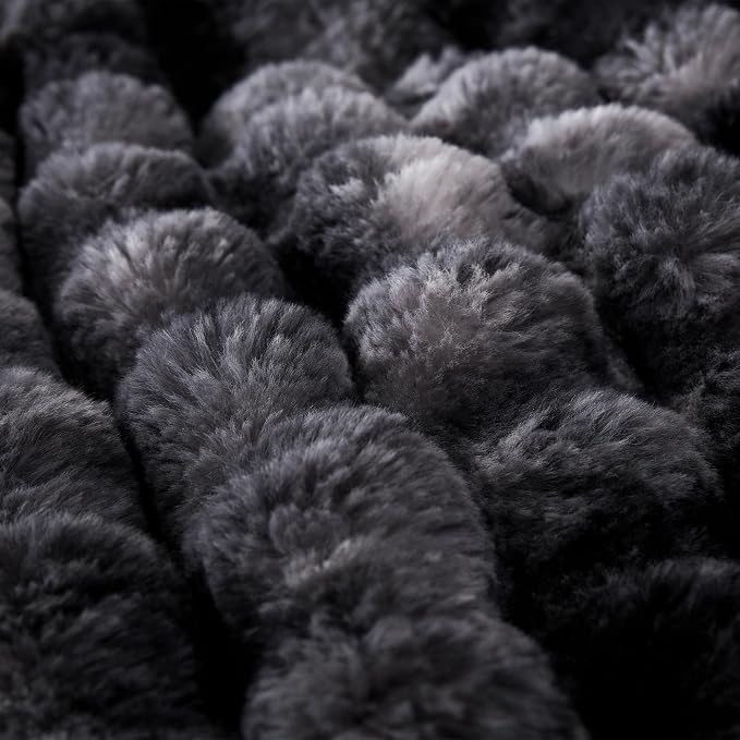 COOVA Faux Fur Throw Blanket for Couch, Cozy Soft and Fuzzy Plush Rabbit Fur Bubble Blanket for Sofa Bedroom Living Room, 50x60 Inches Tie Dye Black