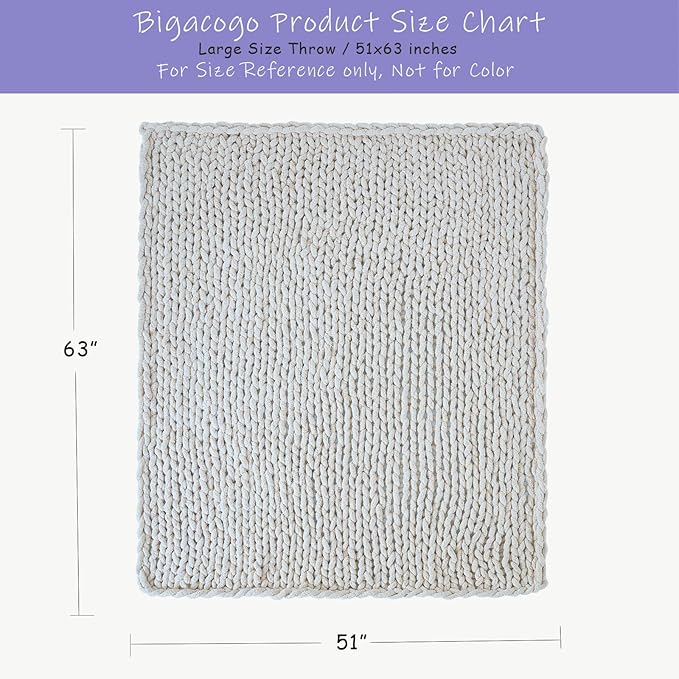 Bigacogo Chunky Knit Throw Blanket for Couch, 51x63 inches, Misty Green | Hand Knit with Jumbo Chenille, Soft Breathable Cable Knit for Sofa Bed Living Room, Machine Washable, Gift for Mom Friend