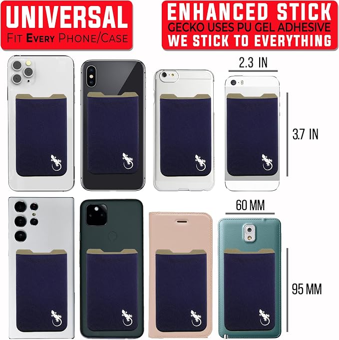 Phone Wallet - Adhesive Card Holder - Cell Phone Pouch - Stick on Lycra Pocket by Gecko - Carry Credit Cards and Cash