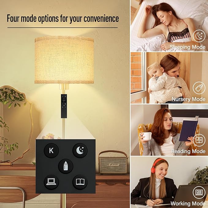Floor Lamps for Living Room, Stepless Dimmable Floor Lamp with Remote, 2700K-6500K Colors Temperature & Brightness Adjustable,10W/1200LM Gold LED Floor Lamp, Modern Standing Lamp for Bedroom/Office