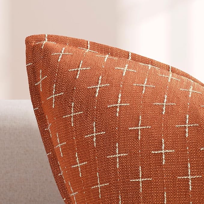 Pillow Covers 24x24 Set of 2 Soft Fall Decor Polyester Textured Pillow Covers with Stylish Flange Edge Cozy Farmhouse Throw Pillows for Couch Bed Sofa Living Room
