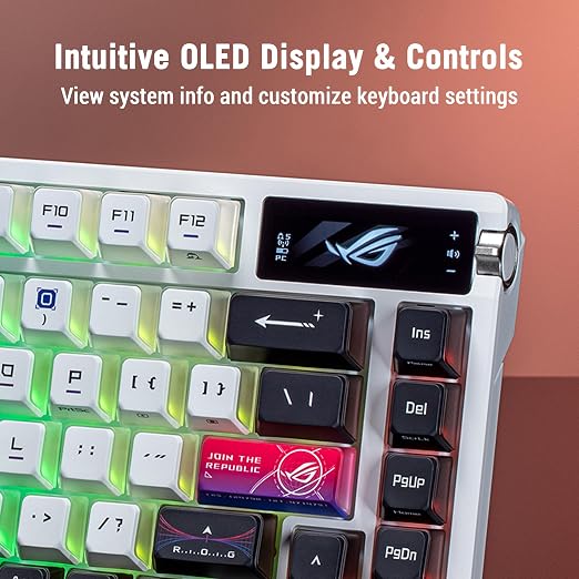 ASUS ROG Azoth X Wireless Mechanical Gaming Keyboard – 75% TKL, Tri-Mode Connectivity, Hot Swappable Pre-lubed ROG NX V2 Snow Linear Switches, South-Facing PCB, PBT Keycaps, PC/Mac Support - White