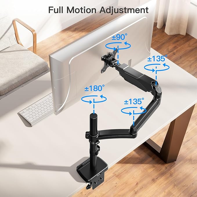 Extra Long Arm Monitor Mount, Fits Max 32" Hold up to 19.8lbs | Single Long Arm Computer Desk Mount, Extra Long Adjustable Stand, Tall Arm with Tilt, Swivel, Rotation, VESA 75/100mm