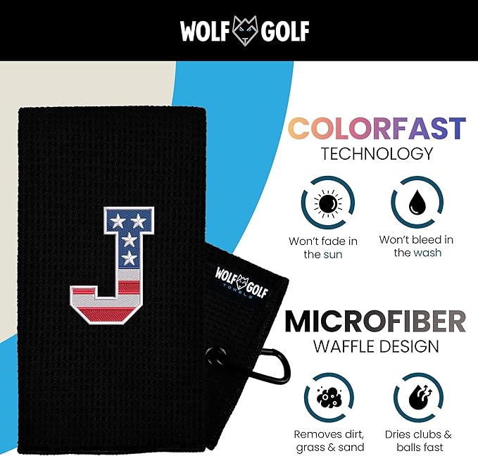 Wolf Golf Towels USA Monogrammed Personalized Golf Towel | Custom Golf Towels for Golf Bags for Men or Women