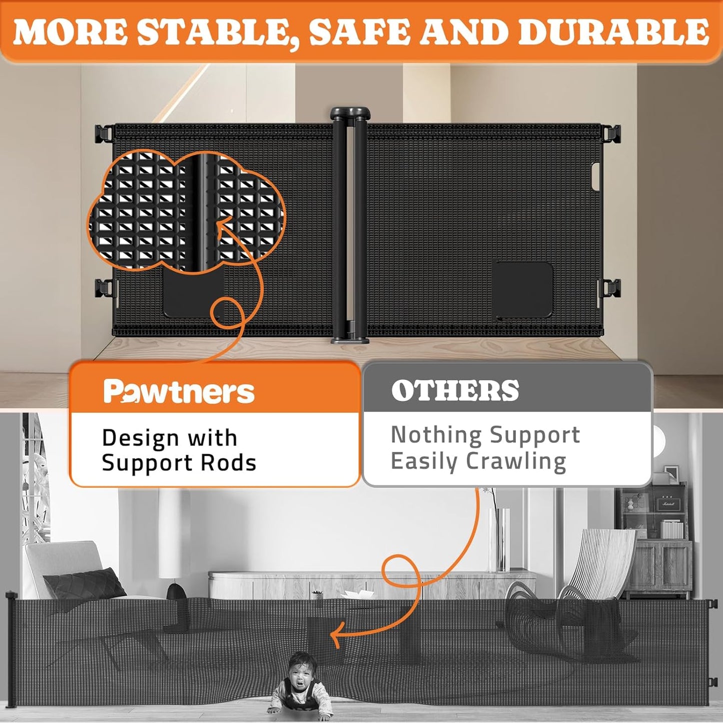 2-in-1 Retractable Baby Gates, 41" Tall Mesh Dog Gate with Cat Door 1-Pack, One Side Up to 71" Wide, Total 142" Wide, Long Retractable Pet Gate for Stairs Landing Indoor Outdoor-Black