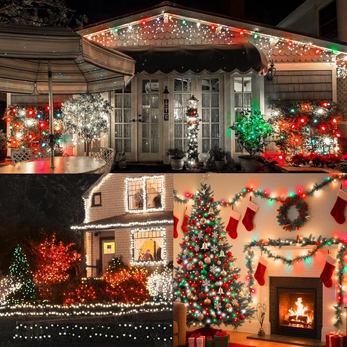 LAMPHOME 33ft Christmas Decorative Mini Lights, 100 LED Transparent Wire Fairy Starry String Lights Plug in, 16 Lighting Modes for Outdoor Xmas Tree Wedding Party Decoration (Red/Green/White)