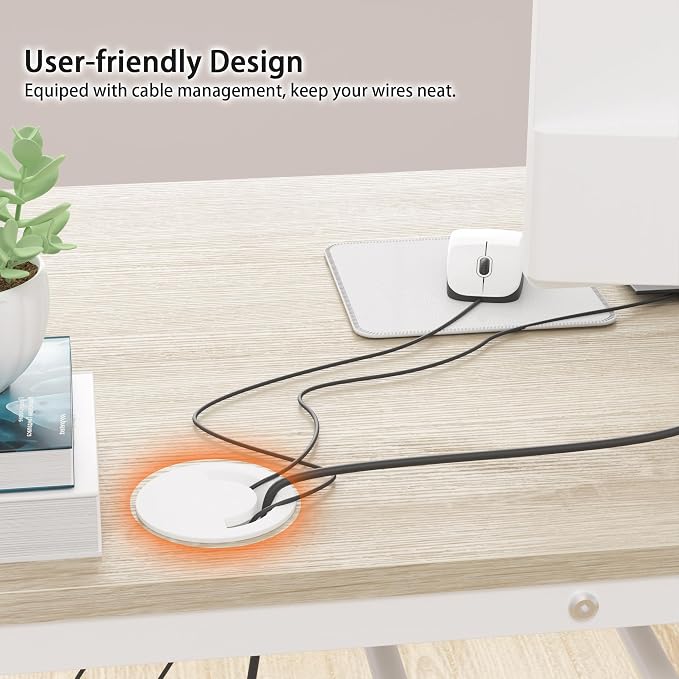 Weehom Computer Desk with Drawers, Home Office Workstation, Beige | Sturdy and spacious workstation for writing, studying and gaming, Suitable for PC and laptop use