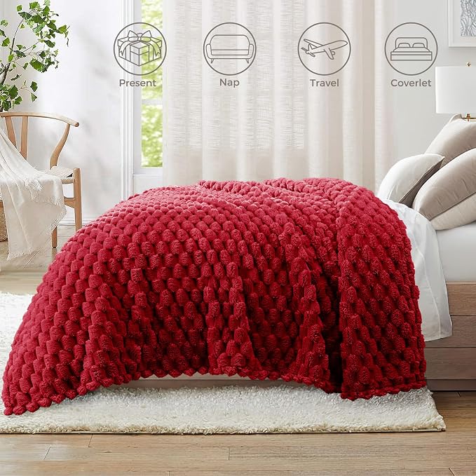 Whale Flotilla Soft Fleece Twin Size Bed Blanket Luxury 3D Jacquard, Red | Lightweight Coverlet Bedspread, Super Cozy Plush Fluffy Fuzzy All‑Season Decorative Blanket for Bed, Dorm Essentials, 60"x80"