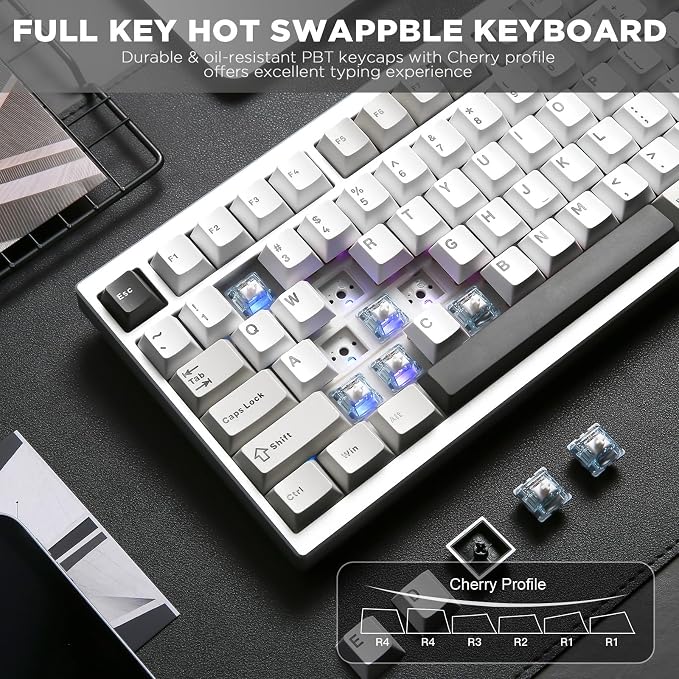 YUNZII AL80 75% Wireless Aluminum Mechanical Keyboard(Silver,Gateron Zero) | QMK/VIA, Smart LCD Display and Knob, Hot Swap, Gasket Structure, BT/2.4G/USB-C, RGB Keyboard for Gaming/Win/Mac