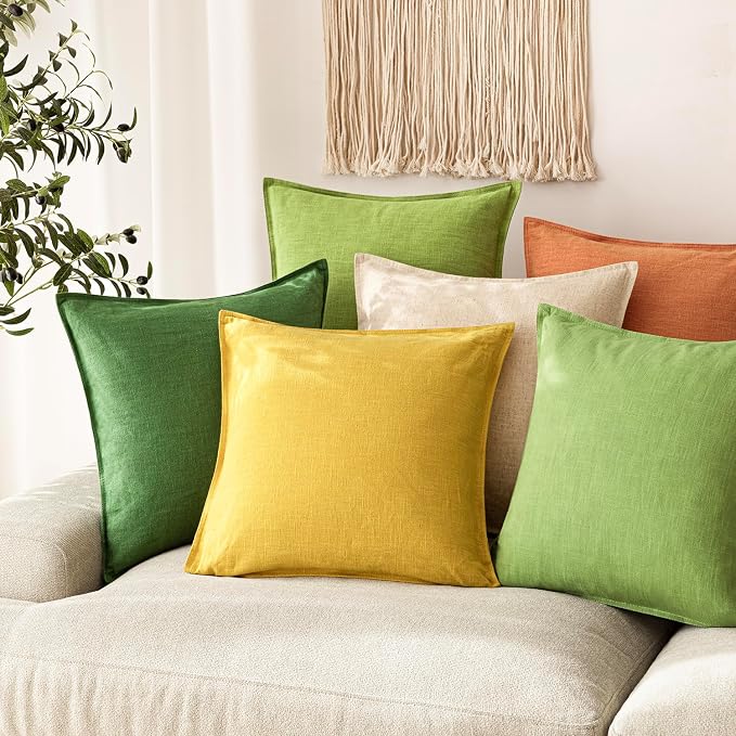 Foindtower Pack of 2, Decorative Linen Solid Throw Pillow Covers Accent Lumbar Cushion Case Boho Farmhouse Pillowcase for Chair Couch Sofa Bedroom Living Room Home Decor 12 x 20 Inch Ginger Yellow
