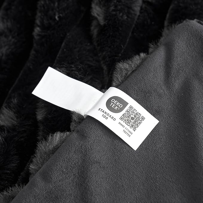 Cozy Bliss Faux Fur Throw Blanket for Couch, Cozy Warm Plush Striped Blanket for Sofa Bedroom Living Room,60 * 80 Inches Black