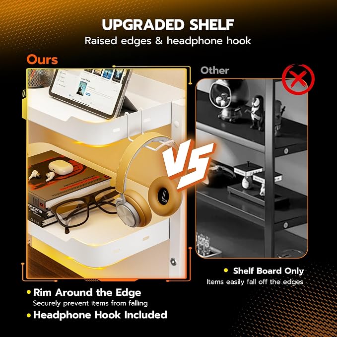 ARES WING 2-Tier 16 inch Clamp On Desk Shelf, Above or Under Desk Storage | Adjustable Desktop Organizer Shlef Holds 66 lbs Heavy Duty, with Headphone Holder for Working and Gaming Accessories, White