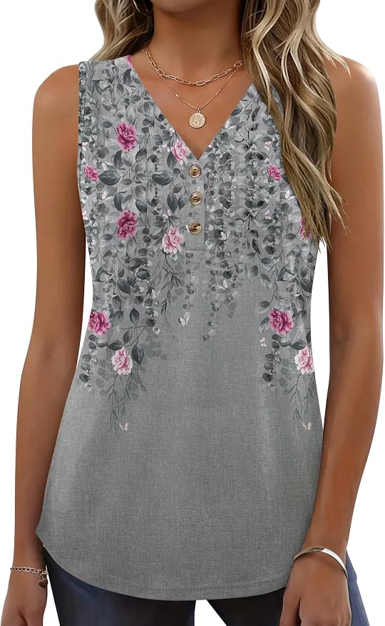 Zeagoo Tank Tops for Women 2026 Summer Top Henley Shirts Dressy Casual Loose Fit V-Neck Button Down Sleeveless Tshirt Blouse