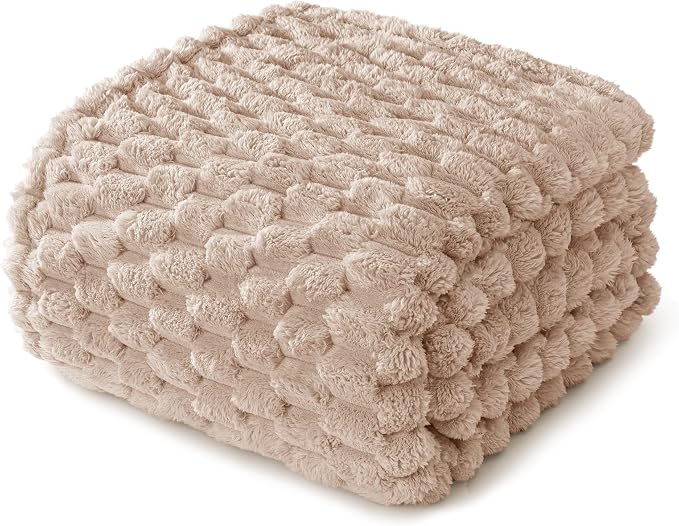 Whale Flotilla Soft Fleece King Size Bed Blanket Luxury 3D Jacquard, Camel | Lightweight Breathable Coverlet Bedspread for All Seasons, Super Cozy Plush Fluffy Fuzzy Decorative Blanket for Bed, 90"x104"