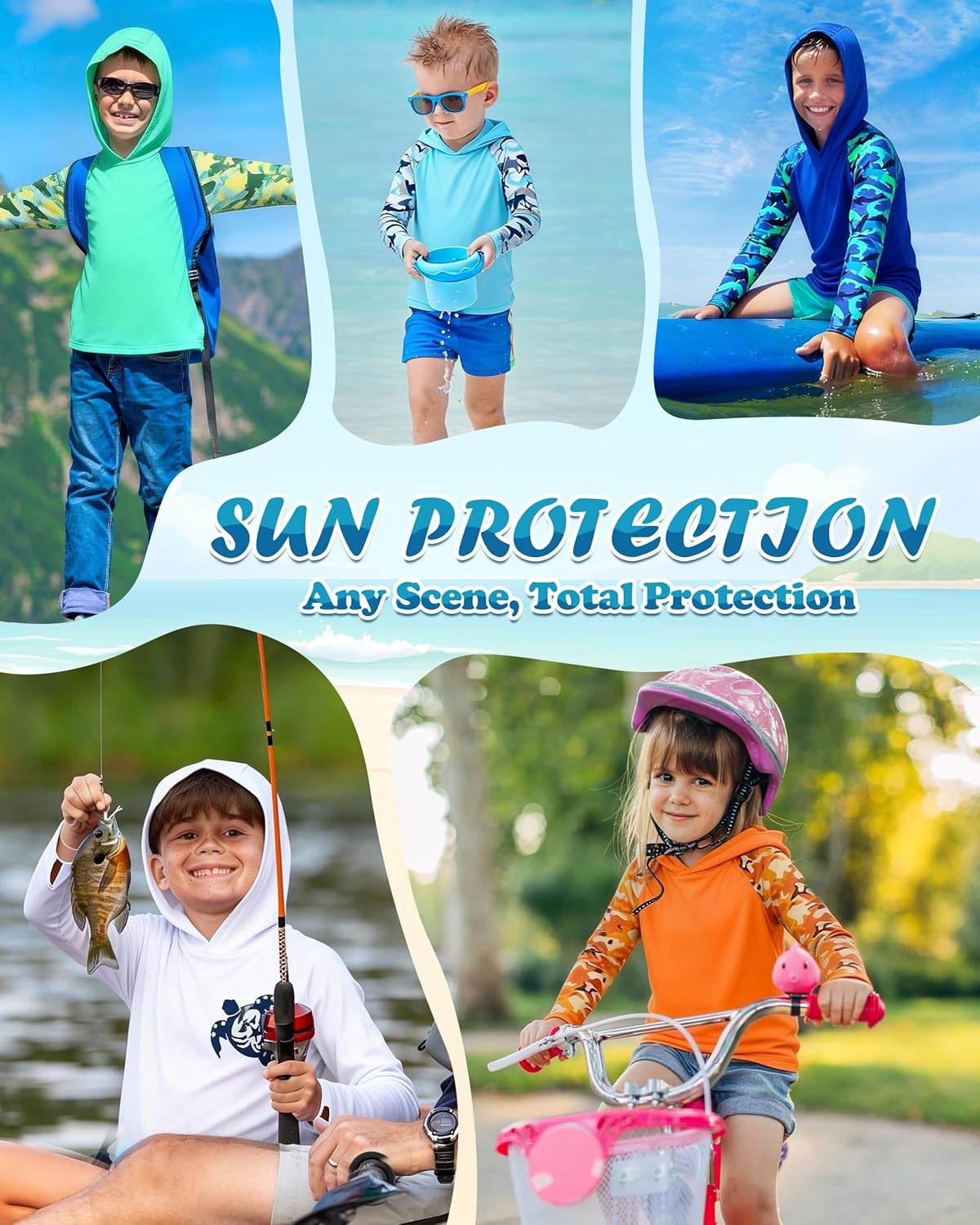 Skiennix Boys Rash Guard Swim Hoodie - UPF 50+ UV Protection Long Sleeve Fishing Shirt | Kids SPF Waterwear