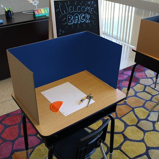 Flipside Products 18”x 48” Assorted Color Study Carrel, Red, Green, Blue, Yellow Privacy Boards, Student Privacy and Focus Booth for The Classroom, Desk Divider Cubby for Tests, Made in USA - 12 Pack