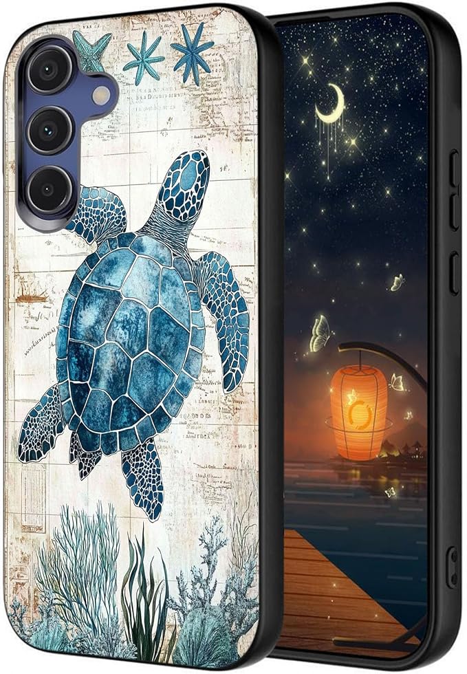 Designed for Galaxy S24 FE Phone Case,Slim Silicone Shockproof Protective Case for Galaxy S24 FE 6.7 inch,Sea Turtle Illustration
