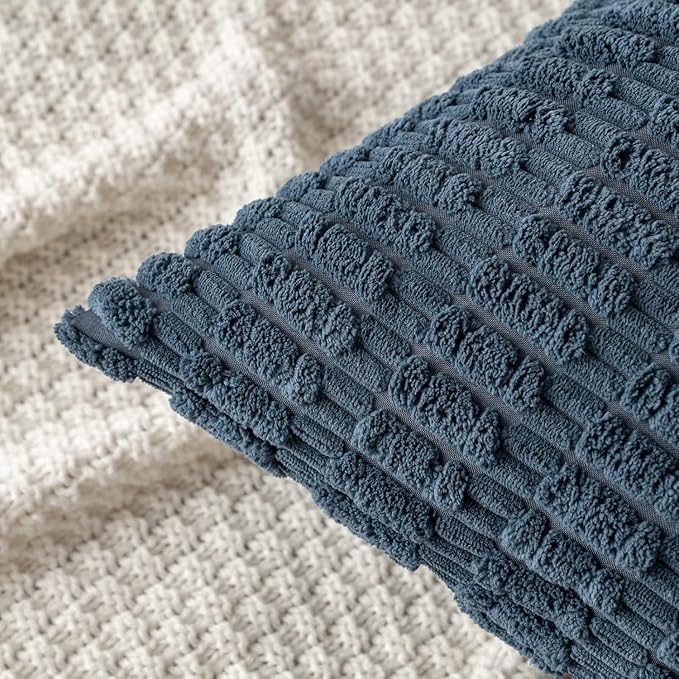 MIULEE Pack of 2 Corduroy Decorative Euro Sham Throw Pillow Covers 24x24 Inch Soft Boho Striped Pillow Covers Modern Farmhouse Home Decor for Summer Coastal Sofa Living Room Couch Bed Blue