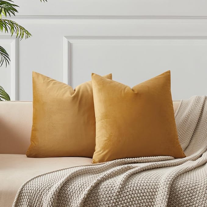 24x24 Pillow Covers Decorative Velvet Throw Pillow Covers Set of 2,Orange | JUSPURBET Luxury Cushion Covers with Invisible Zipper for Modern Couch Sofa Bed Living Room Bedroom Home Decor