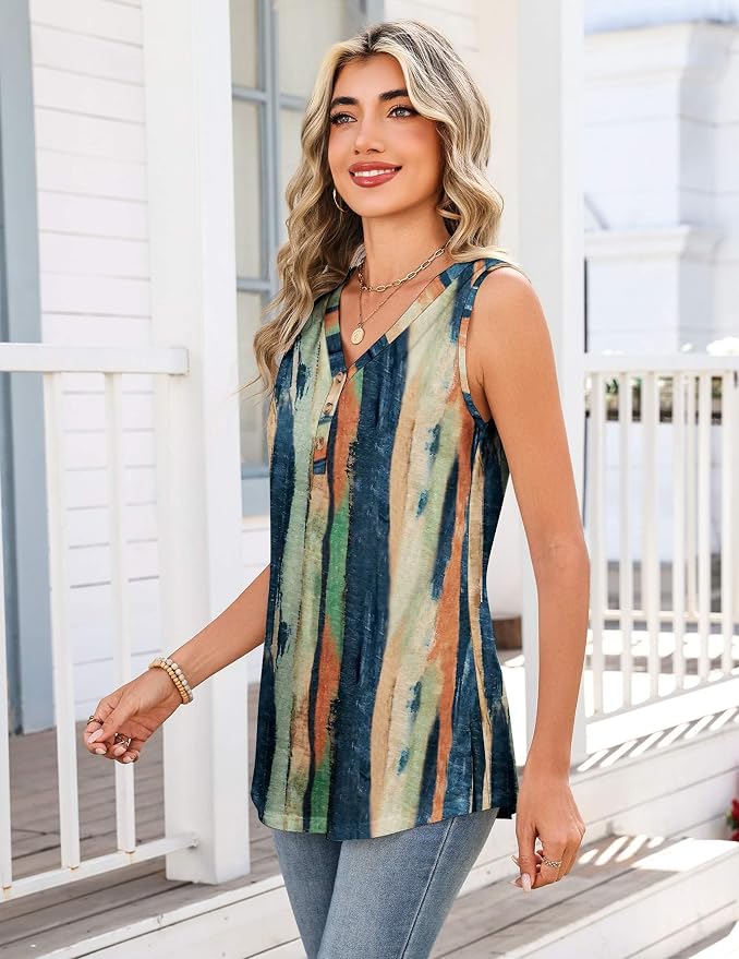 Zeagoo Tank Tops for Women 2026 Summer Top Henley Shirts Dressy Casual Loose Fit V-Neck Button Down Sleeveless Tshirt Blouse