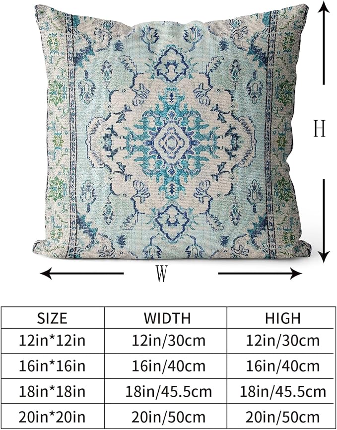 Snycler Boho Throw Pillow Covers 18x18 inch Set of 2 Teal Blue Boho Rug Carpet Double Sided Pattern Cotton Soft Pillow Case Cushion Cover Pillowcase for Couch Sofa Bed Decorative