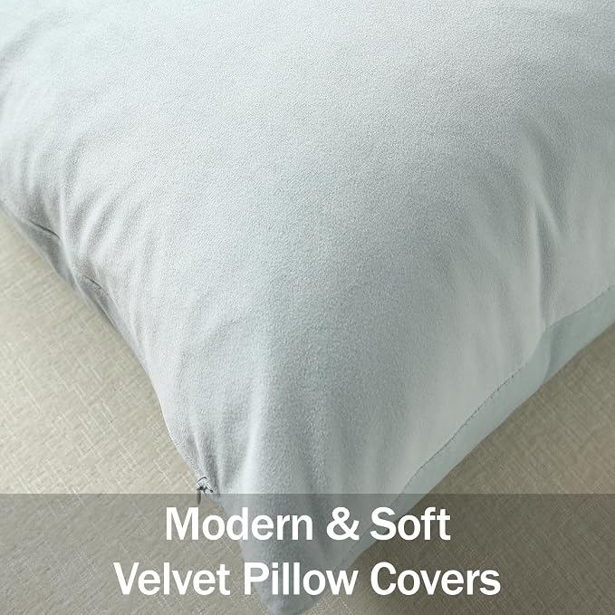 Euro Sham Covers 26x26 Light-Blue: Pack of 2 Cozy Soft Velvet Square Modern Luxury Decorative Throw Pillow Cases for Sofa Couch Living Room Bed Home Decor