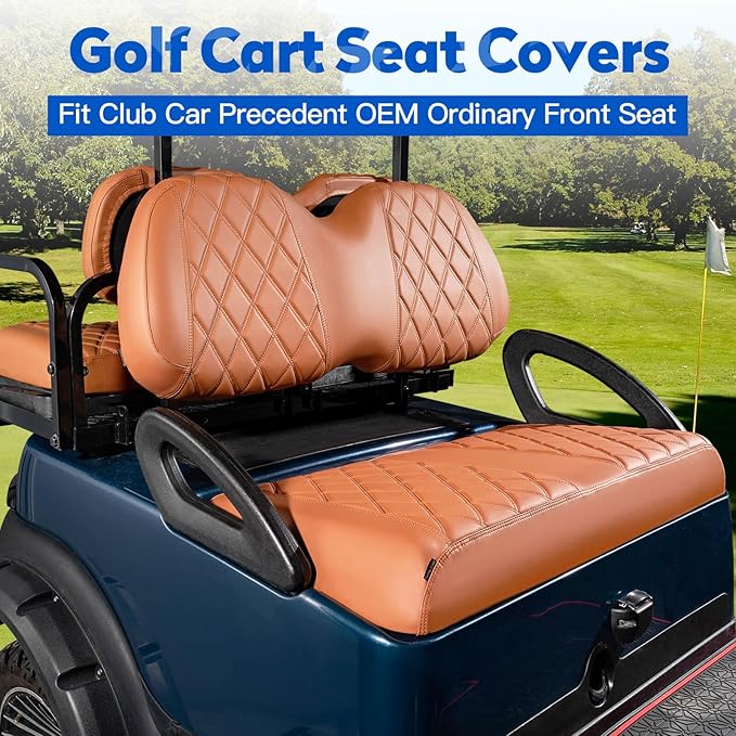NOKINS 4PCS Golf Cart Seat Covers Kit, Front and Rear Seat Covers Fits Club Car Precedent Standard Seat Cushion, Club Car Vinyl Diamond Seat Covers Accessories, No Staples (All Brown)