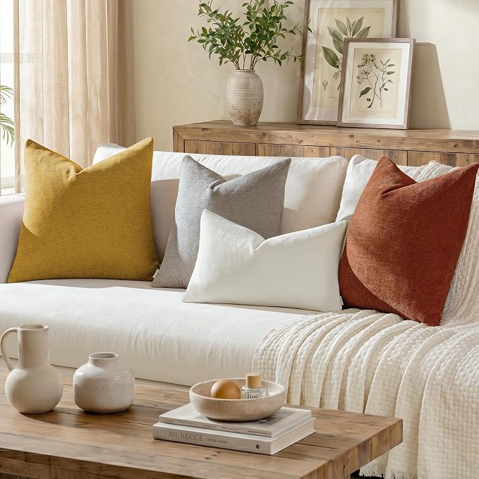 a moment Fall Decorative Throw Pillow Covers Pack of 2,16x16 Inch Yellow | Twill Chenille Cushion Covers for Sofa Living Room Couch Bed