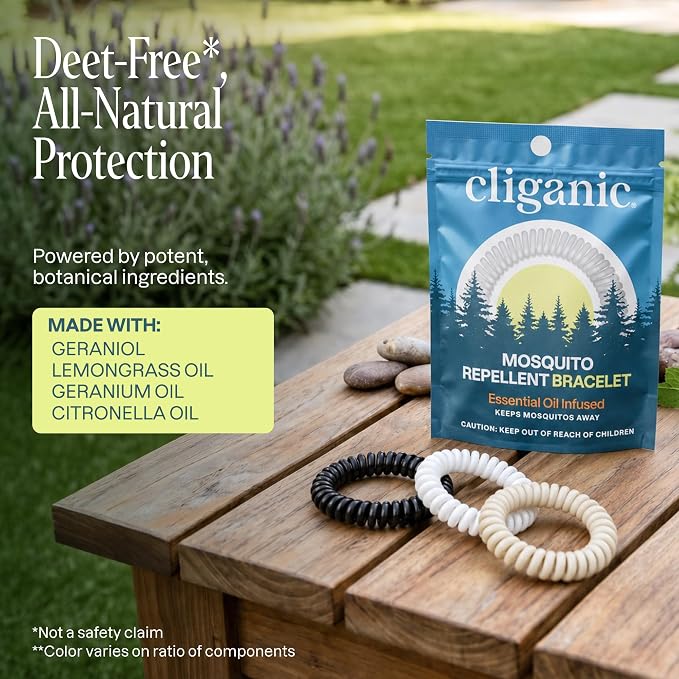 Cliganic 10 Pack Mosquito Repellent Bracelets for Adults & Kids (Neutral Colors) - Natural DEET-Free Bands, Individually Wrapped