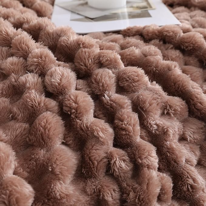 Fleece Throw Blanket, Light Brown, 50"×60" for Couch Sofa Bed | Super Soft Cozy Plush Microfiber Flannel, 3D Jacquard,Lightweight for mom woman