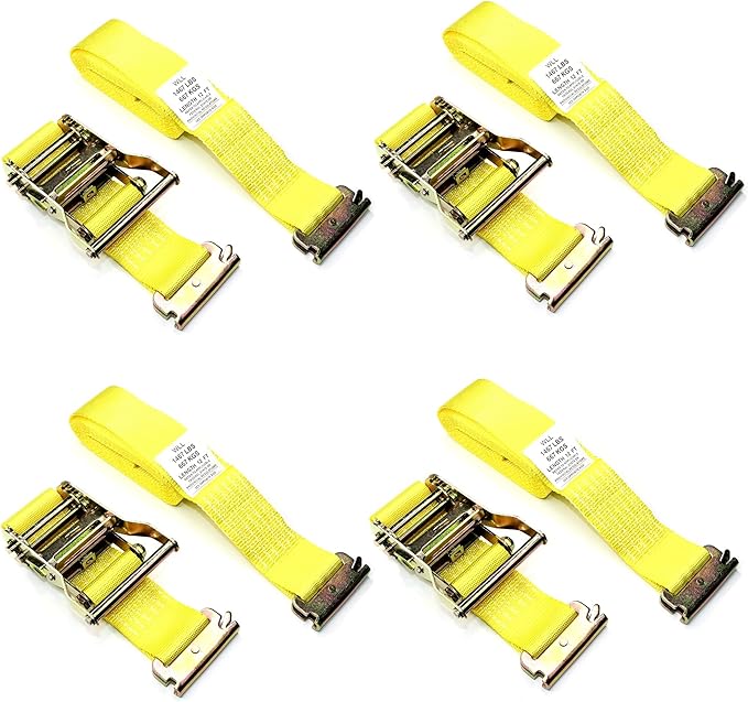 GRIPON (Pack of 4) 2 Inch by 12 Feet E Track Fitting Tie Down Ratchet Strap