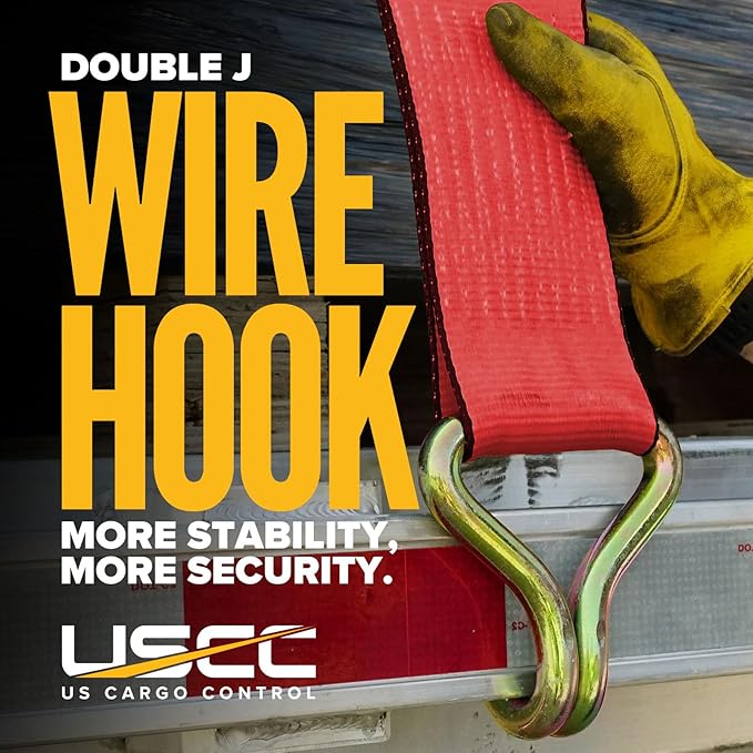 US Cargo Control J Hook Ratchet Strap 4 Inch x 27 Foot, 5,400 LBS Working Load Limit, Red 4 Inch Ratchet Straps Heavy Duty for Flatbed Trailers, Professional Flatbed Hauling