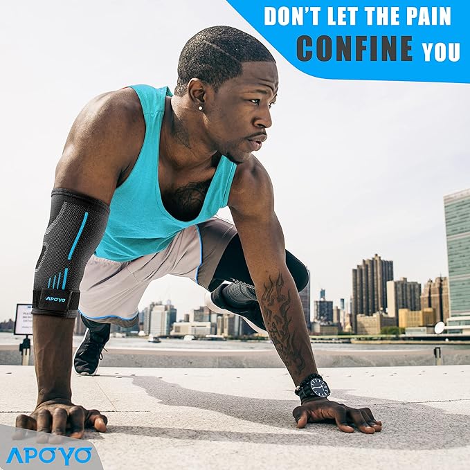 APOYO Elbow Brace for Tendonitis and Tennis Elbow, (Pair) Compression Sleeve for Arthritis, Workouts, Reduce Joint Pain During Fitness Activity (Medium)