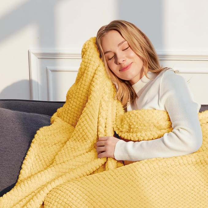 Whale Flotilla Soft Fleece King Size Bed Blanket, Yellow | 90x104 Inch, Suitable for Bed, Fluffy Fuzzy Jacquard Blankets for All Season, Lightweight and Cozy