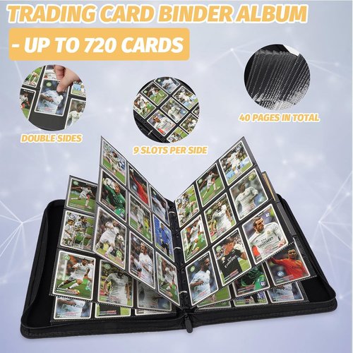 GERMUN 9 Pocket Card Binder - Premium Zip Trading Card Album for MTG, TCG & Sports Cards | Grey Color, 720 Double-Sided Pockets