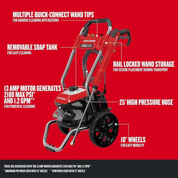 CRAFTSMAN 2100 & 1700 PSI Electric Pressure Washers with 1.2 GPM, Corded (CMEPW2100 & CMEPW1700)