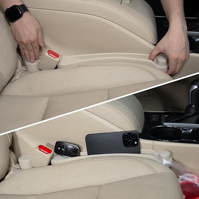 Givifive Car Seat Gap Filler Set of 2, 3IN1 Seat Side Gap Filler Plug with Storage Slot & Hook Function, Soft Foam Universal Fit Car SUV Truck Fill Gap Between Seats Console Organizer���Narrow Ivory���